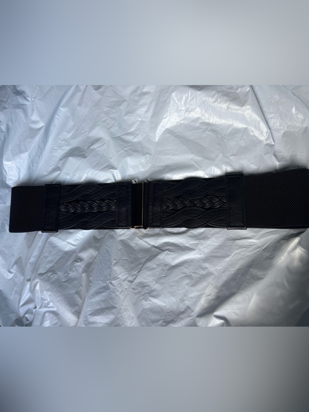 Vintage leather twist Black Braided Elastic Waist Belt with clasp